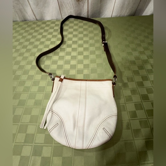 Coach Handbags - Coach White and Brown Crossbody Bag with Adjustable Strap